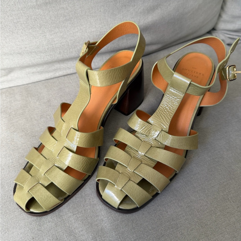 Sézane green heeled sandals